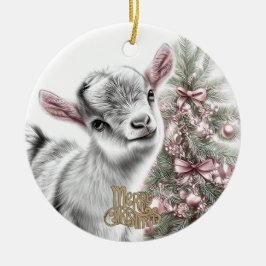 Adorno De Cerámica Baby Goat Christmas 14 and YOUR PHOTO