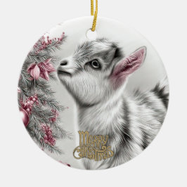 Adorno De Cerámica Baby Goat Christmas 15 and YOUR PHOTO