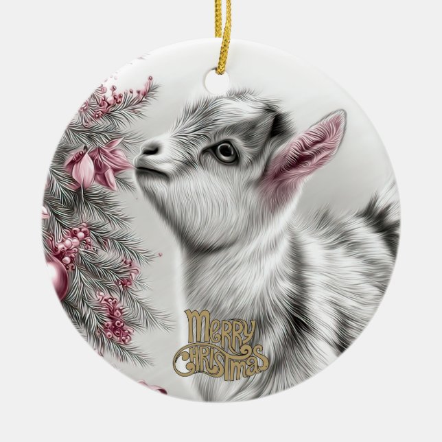 Adorno De Cerámica Baby Goat Christmas 15 and YOUR PHOTO (Frente)