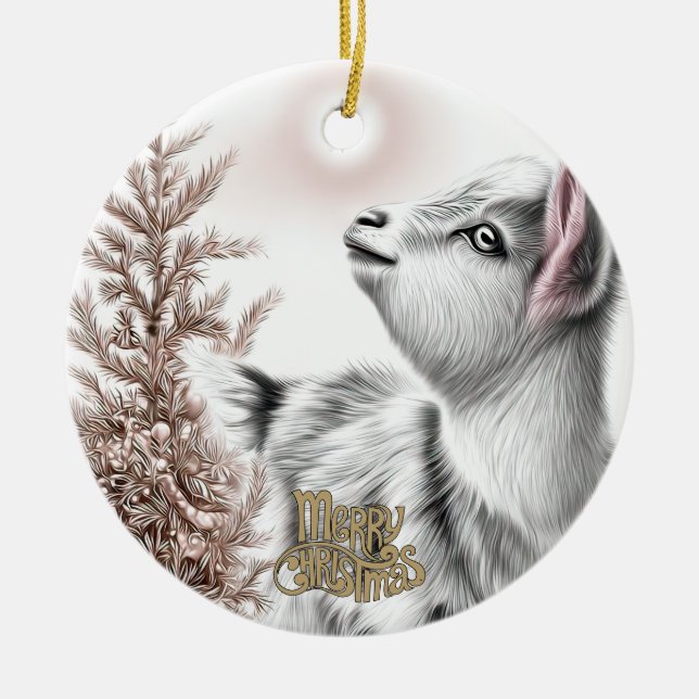 Adorno De Cerámica Baby Goat Christmas 16 and YOUR PHOTO (Frente)