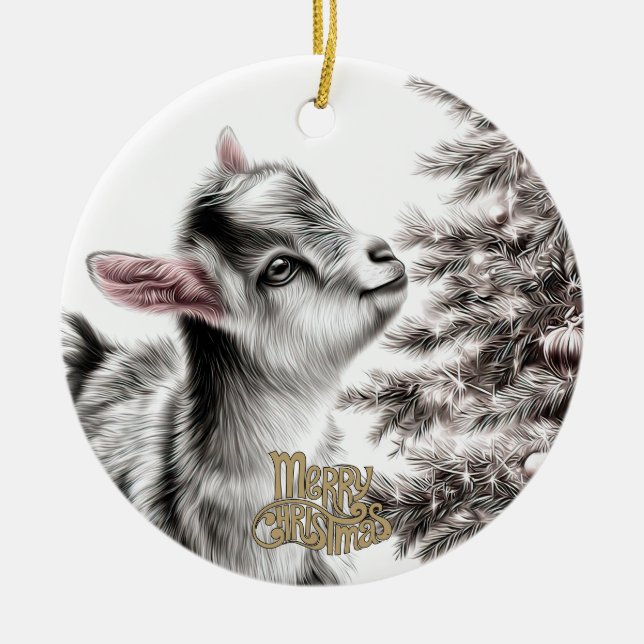 Adorno De Cerámica Baby Goat Christmas 17 and YOUR PHOTO (Frente)