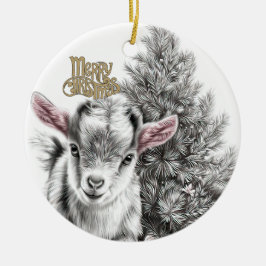Adorno De Cerámica Baby Goat Christmas 18 and YOUR PHOTO