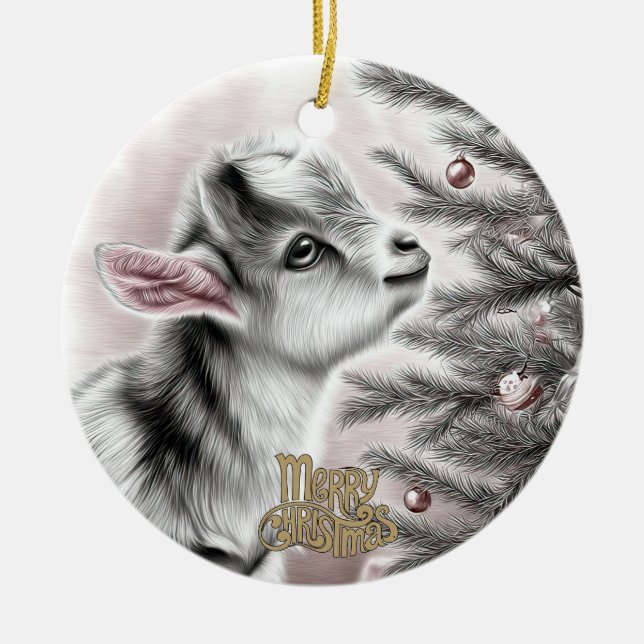 Adorno De Cerámica Baby Goat Christmas 19 and YOUR PHOTO (Frente)
