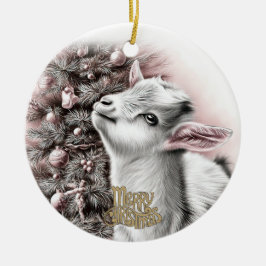 Adorno De Cerámica Baby Goat Christmas 1 and YOUR PHOTO