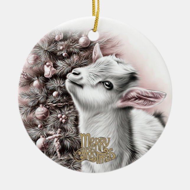 Adorno De Cerámica Baby Goat Christmas 1 and YOUR PHOTO (Frente)