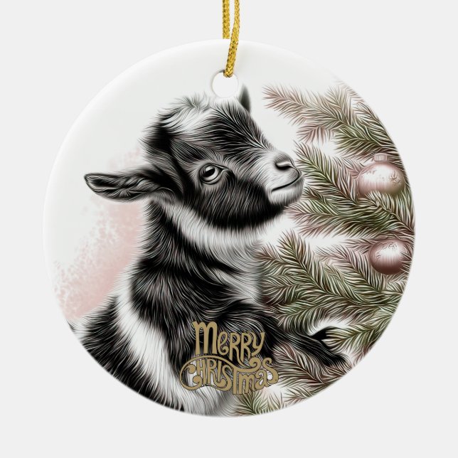 Adorno De Cerámica Baby Goat Christmas 2 and YOUR PHOTO (Frente)