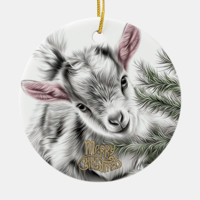 Adorno De Cerámica Baby Goat Christmas 3 and YOUR PHOTO (Frente)
