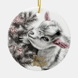 Adorno De Cerámica Baby Goat Christmas 4 and YOUR PHOTO