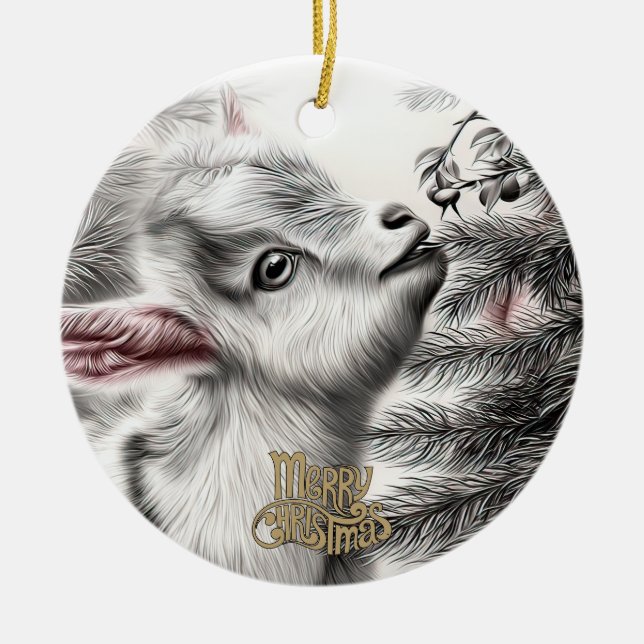 Adorno De Cerámica Baby Goat Christmas 7 and YOUR PHOTO (Frente)