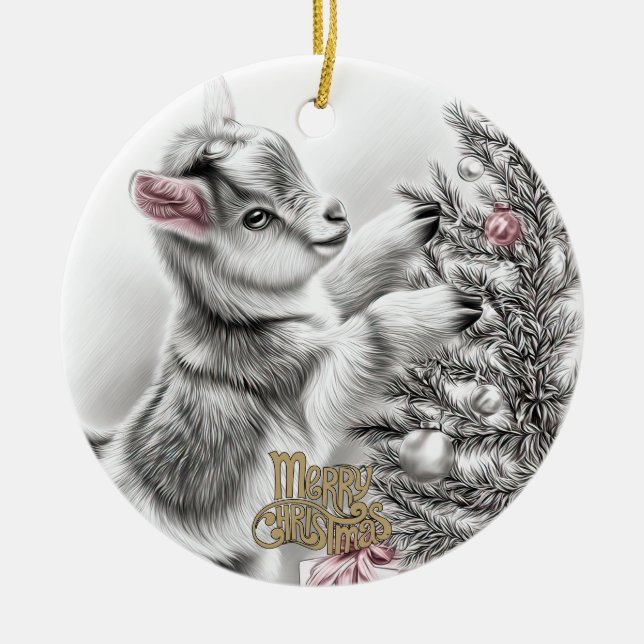 Adorno De Cerámica Baby Goat Christmas 8 and YOUR PHOTO (Frente)
