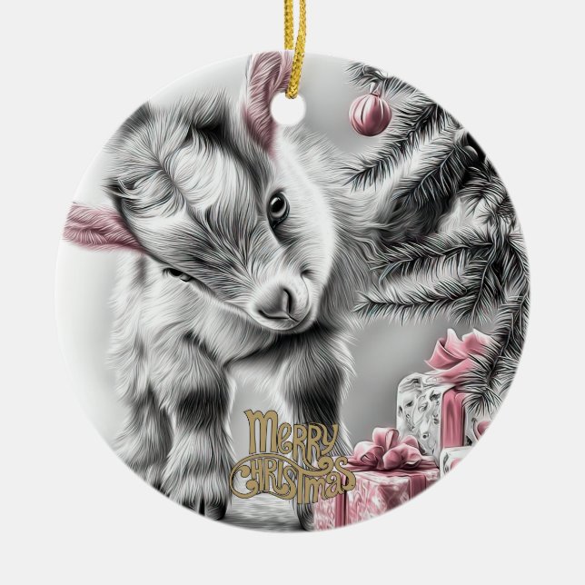Adorno De Cerámica Baby Goat Christmas 9 and YOUR PHOTO (Frente)