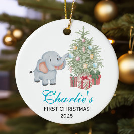 Adorno De Cerámica Baby’s First Christmas Personalized Elephant