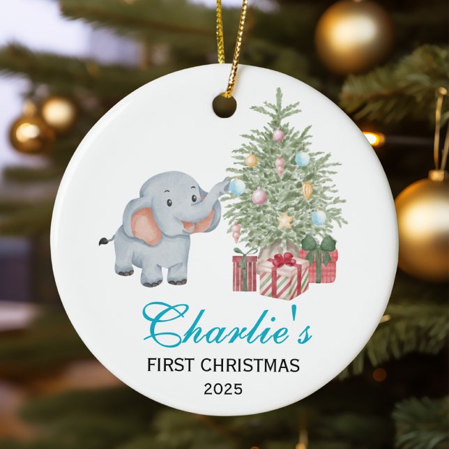 Adorno De Cerámica Baby’s First Christmas Personalized Elephant (Subido por el creador)