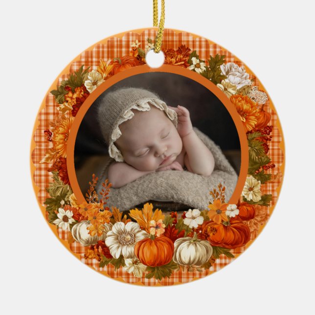 Adorno De Cerámica Baby’s First Thanksgiving Fall Floral Photo (Frente)