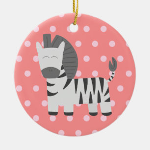 Adorno De Cerámica Baby Shower: Cebra linda con lunares rosados