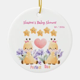 Adorno De Cerámica Baby Shower gemelo | Cute Giraffe Baby Shower