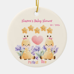Adorno De Cerámica Baby Shower gemelo   Cute Giraffe Baby Shower
