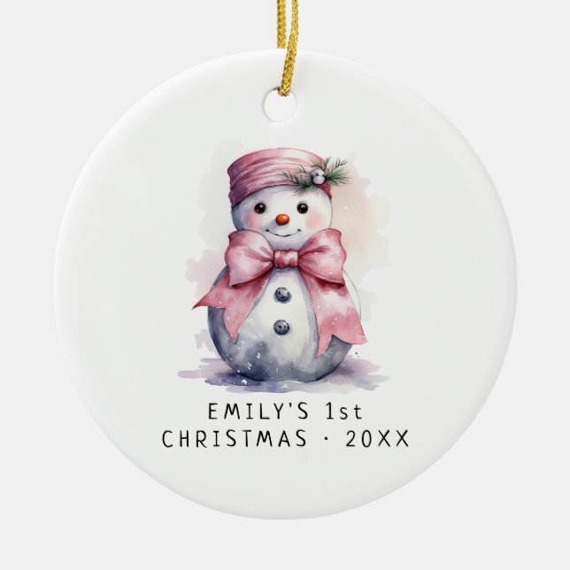 Adorno De Cerámica Baby Snowman | Primera Navidad del bebé (Frente)