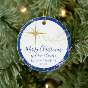 Adorno De Cerámica Babys 1Navidades Abuelos foto de oro azul