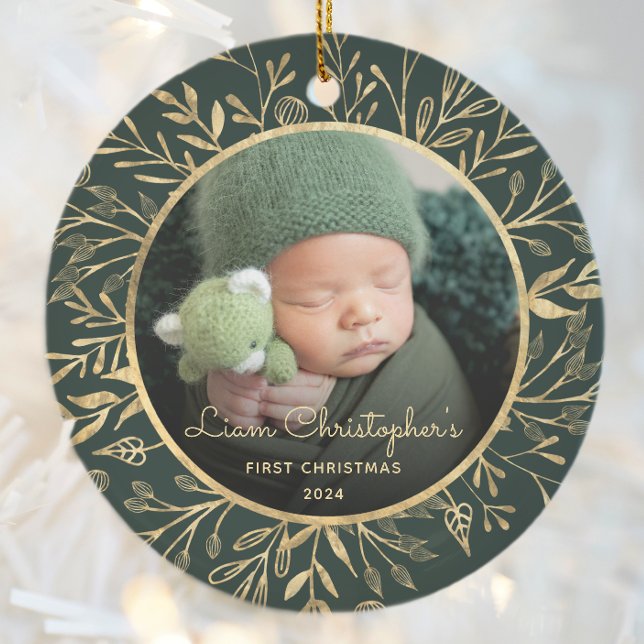 Adorno De Cerámica Babys 1Navidades Foto Foliage Gold Ronda Verde (Subido por el creador)