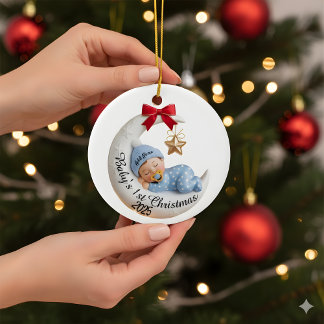 Adorno De Cerámica Baby's 1st Christmas 2025 Ornament | Sleeping Moon