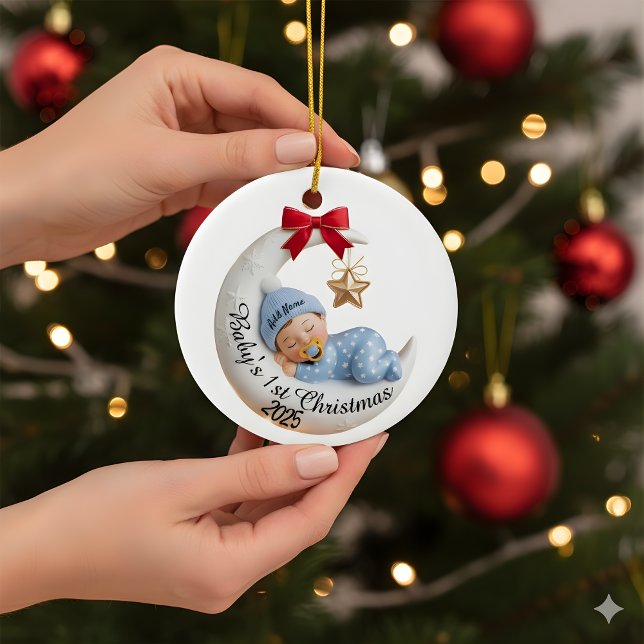 Adorno De Cerámica Baby's 1st Christmas 2025 Ornament | Sleeping Moon (Subido por el creador)