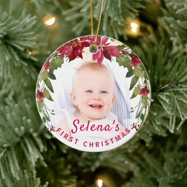 Adorno De Cerámica Baby's 1st Christmas Holly Wreath Photo Keepsake (Árbol)
