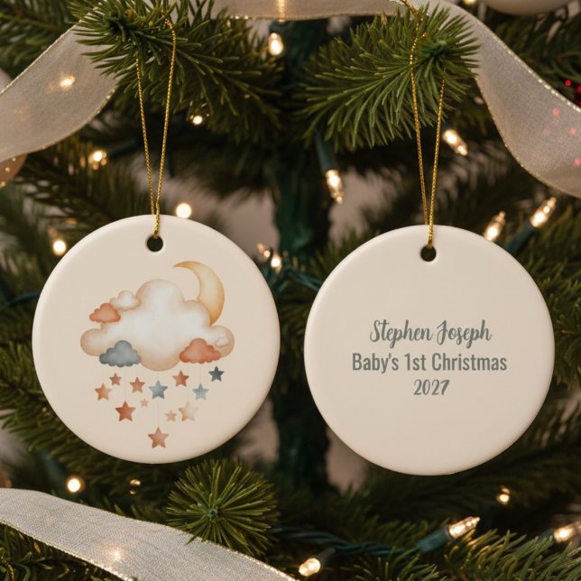Adorno De Cerámica Baby's 1st Christmas Ornament - Moon & Stars (Baby's first christmas ornament)