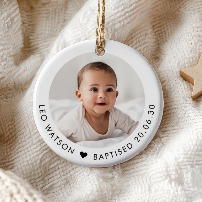 Adorno De Cerámica Baby's Baptism Photo Keepsake (Zazzle Baby's Baptism Photo Keepsake Ceramic Ornament)