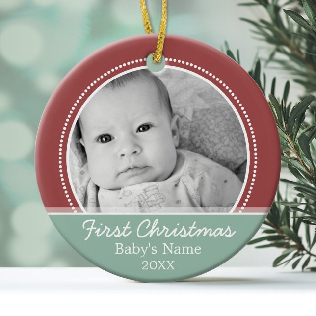 Adorno De Cerámica Babys First Christmas (Personalized Photo Ornament - Baby's First Christmas)