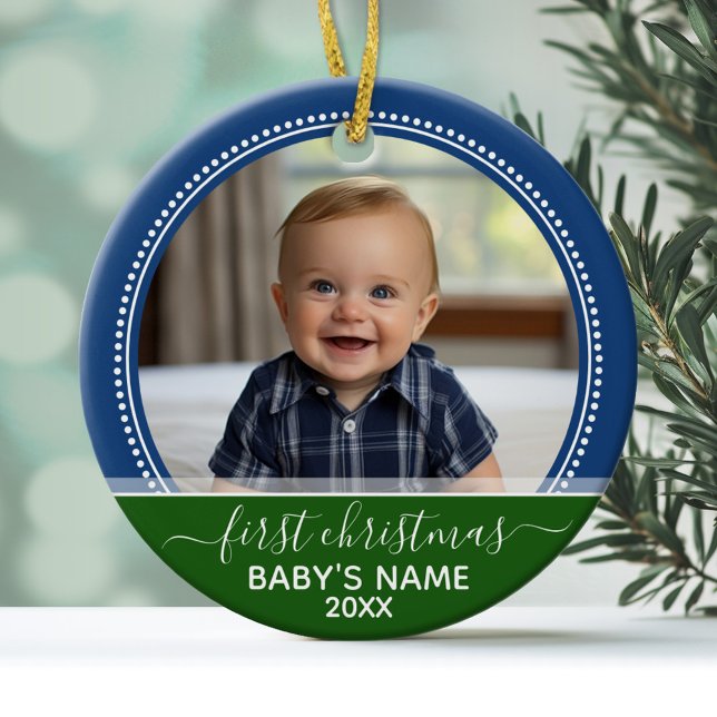 Adorno De Cerámica Babys First Christmas (Personalized ceramic photo ornament)