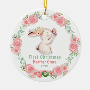 Adorno De Cerámica Babys First Christmas Bunny Personalizado