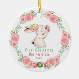 Adorno De Cerámica Babys First Christmas Bunny Personalizado