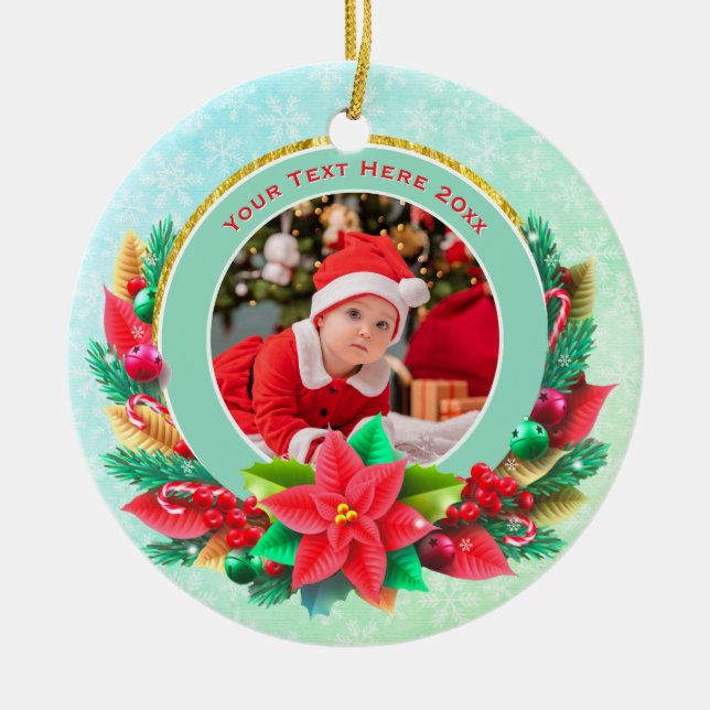 Adorno De Cerámica Baby's First Christmas Custom Name Photo Keepsake (Frente)