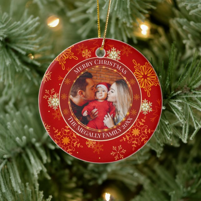 Adorno De Cerámica Baby's First Christmas Custom Name Photo Keepsake (Árbol)