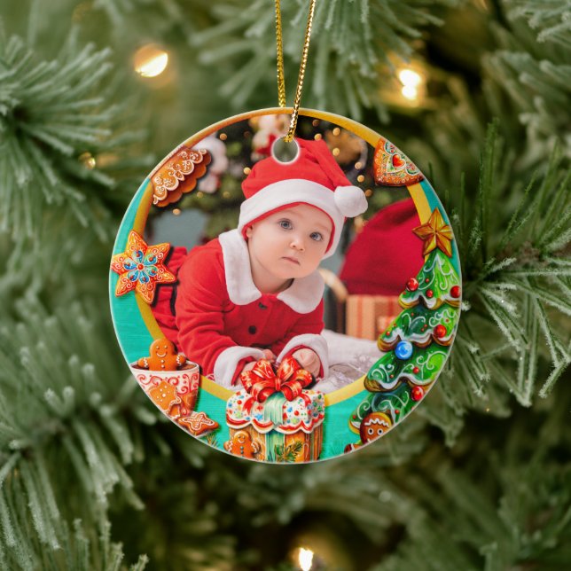 Adorno De Cerámica Baby's First Christmas Custom Name Photo Keepsake (Árbol)