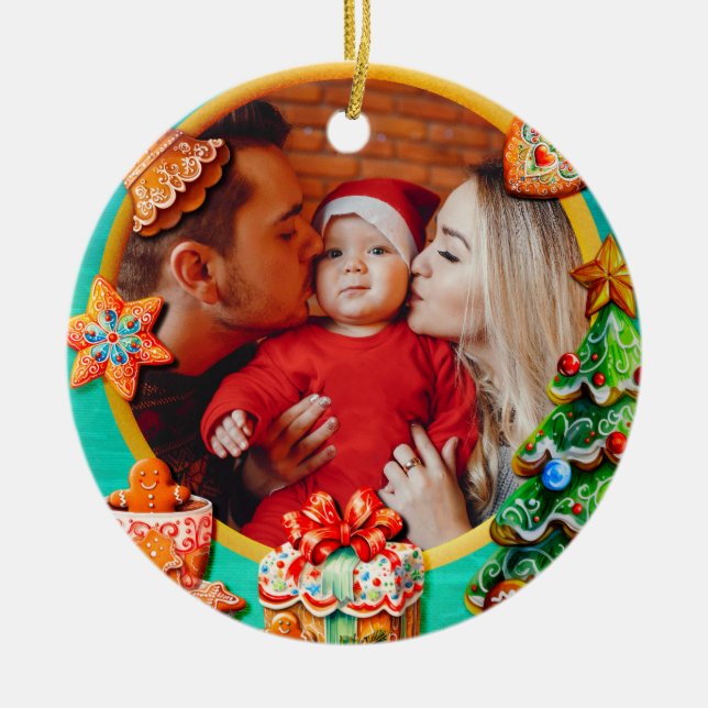 Adorno De Cerámica Baby's First Christmas Custom Name Photo Keepsake (Frente)