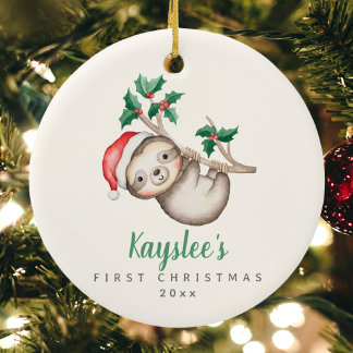 Adorno De Cerámica Babys First Christmas Custom Name Sloth Ornament
