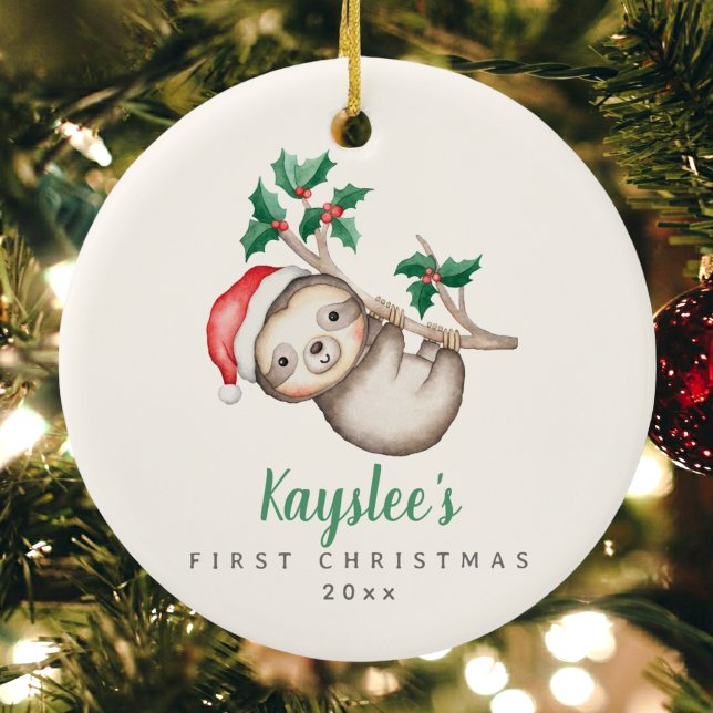 Adorno De Cerámica Babys First Christmas Custom Name Sloth Ornament (Subido por el creador)
