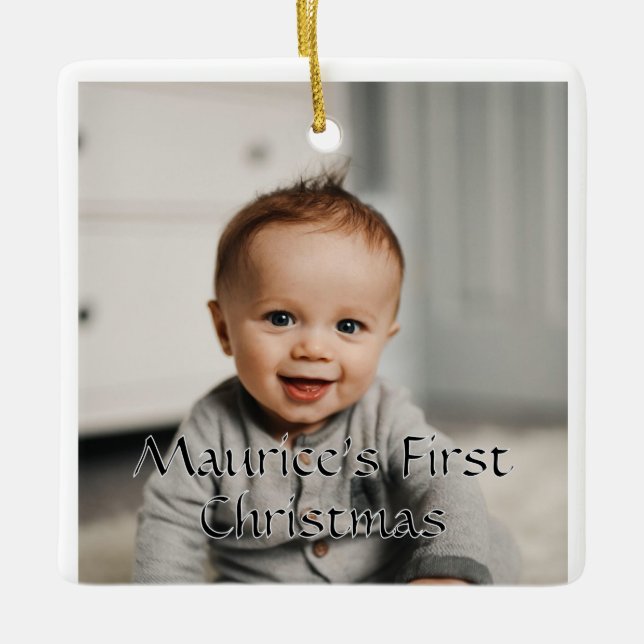 Adorno De Cerámica Baby's first Christmas Customizable Photo Ornament (Anverso)