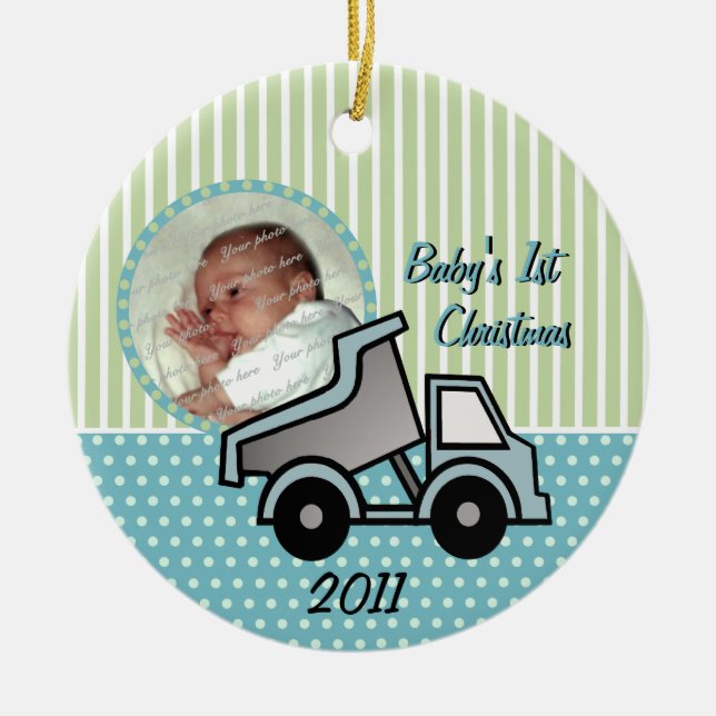 Adorno De Cerámica Babys First Christmas Dump Truck Photo (Frente)