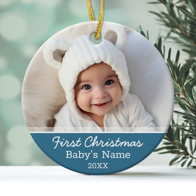 Adorno De Cerámica Babys First Christmas - Foto (Personalized Photo Ornament - Baby's First Christmas)