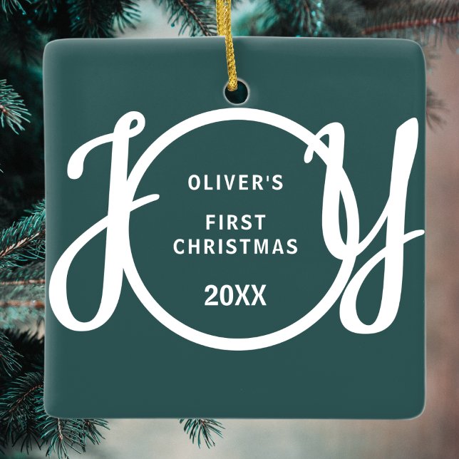 Adorno De Cerámica Baby's First Christmas Name Green Keepsake (Subido por el creador)
