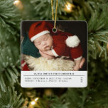 Adorno De Cerámica Babys First Christmas Nats Stats Invitación<br><div class="desc">Conmemorar la primera temporada navideña de tu pequeña con este alegre ornamento cerámico del anuncio de la primera Navidad del bebé. Perfecto para celebrar la llegada de su bebé y añadir un toque sentimental a su árbol, muestra bellamente su nombre, detalles de nacimiento y foto. Ideal para los padres, abuelos...</div>