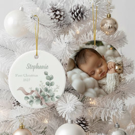 Adorno De Cerámica Baby's First Christmas Ornament - Eucalyptus & Bow