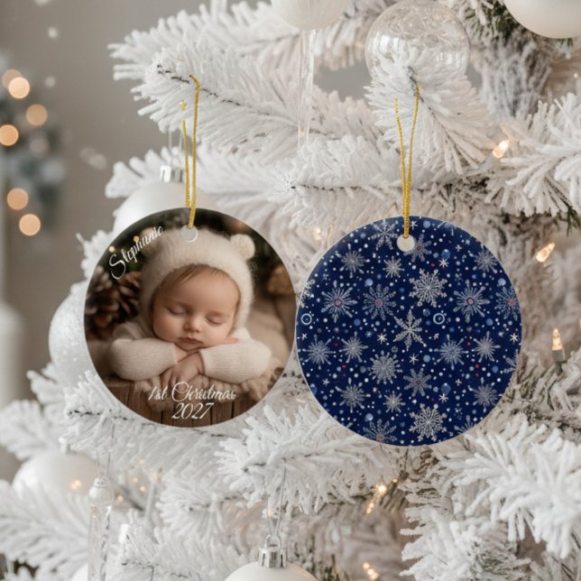 Adorno De Cerámica Baby's First Christmas Photo (Personalized baby's 1st Christmas photo ornament)