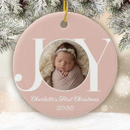 Adorno De Cerámica Baby's First Christmas Photo Blush Pink