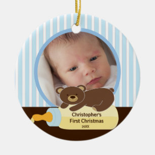Adorno De Cerámica Babys First Christmas Photo Ornamear Bear