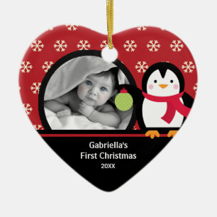 Adorno De Cerámica Babys First Christmas Photo Ornamin Penguin