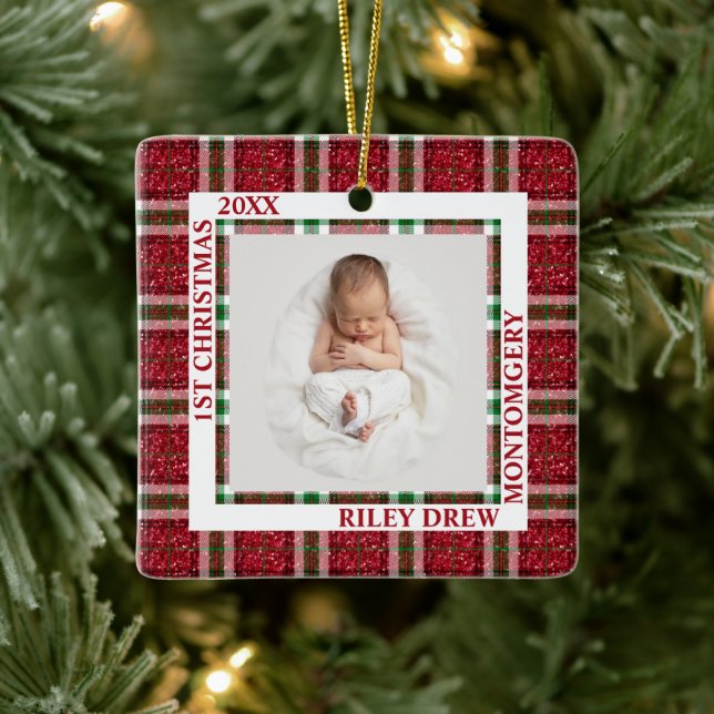 Adorno De Cerámica Baby's First Christmas Photo Plaid (Árbol)